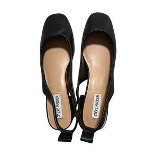 Steve Madden Smitten Slingback Leather Pumps Black Square Toe Low Block Heel 11M